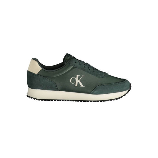 Calvin Klein Green Polyester Sneaker with laces, logo, and contrasting details, ideal for sports and casual wear.