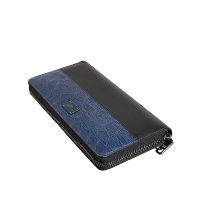 Dolce & Gabbana Black Blue Exotic Leather Men Continental Clutch Wallet