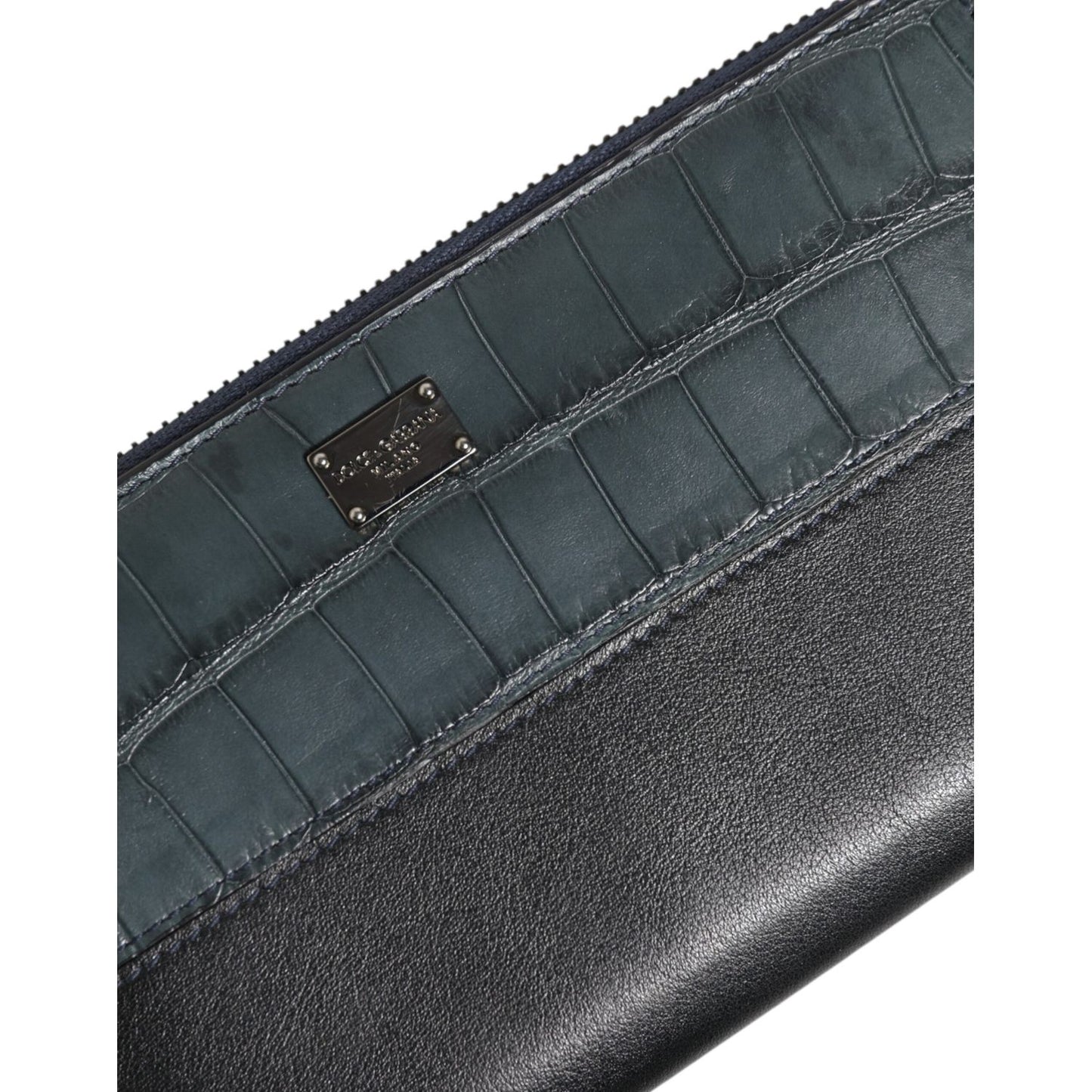 Dolce & Gabbana Black Blue Exotic Leather Men Continental Clutch Wallet