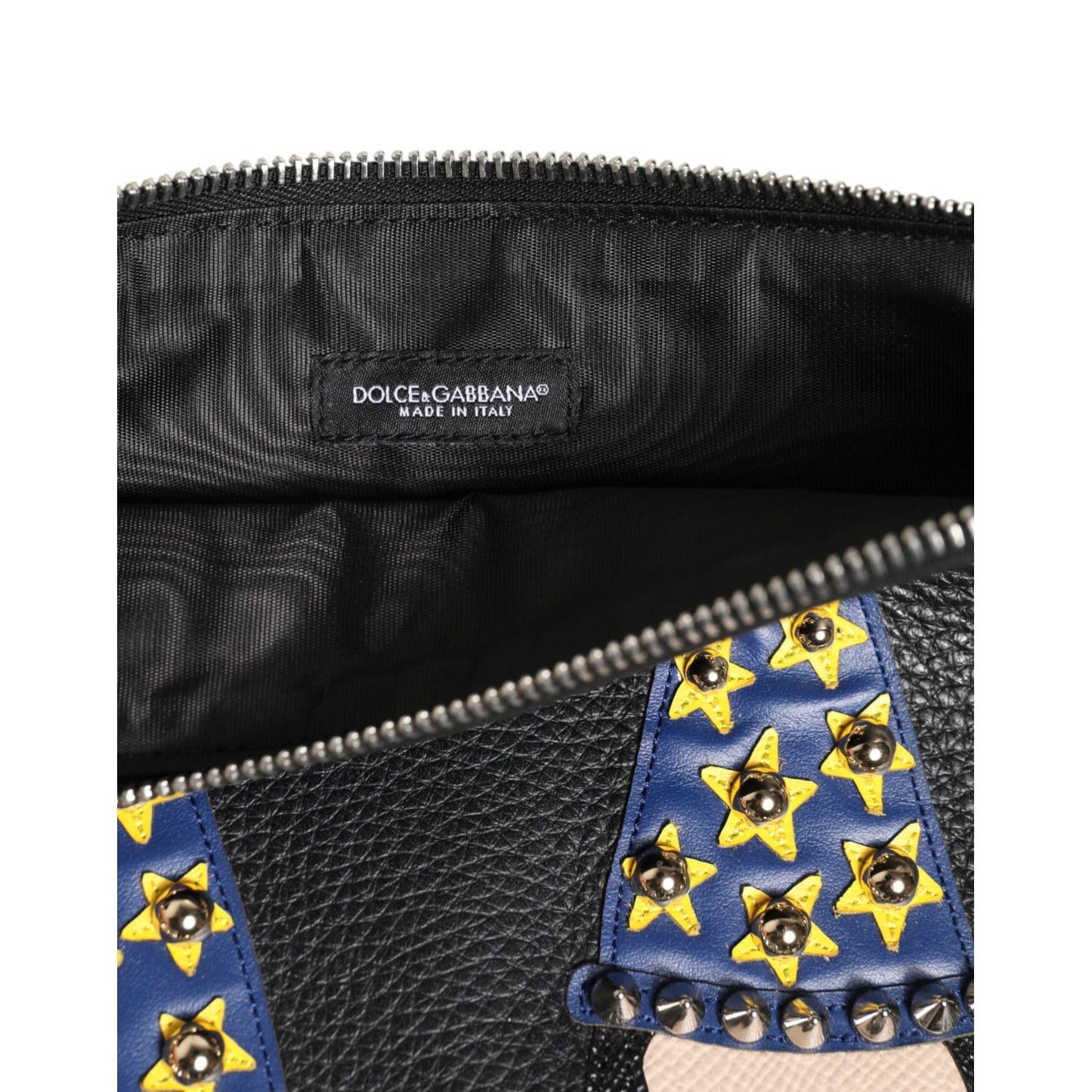 Dolce & Gabbana Black Leather #DGFAMILY Embellished Men Clutch Pouch Bag