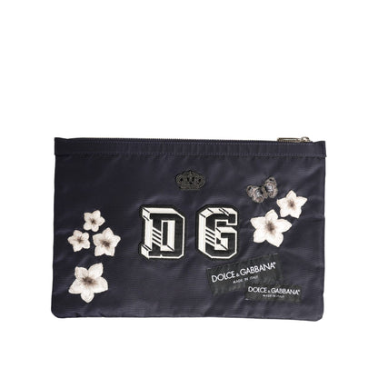 Dolce & Gabbana Blue DG Logo Patch Embellished Pouch Clutch Men Borse Bag