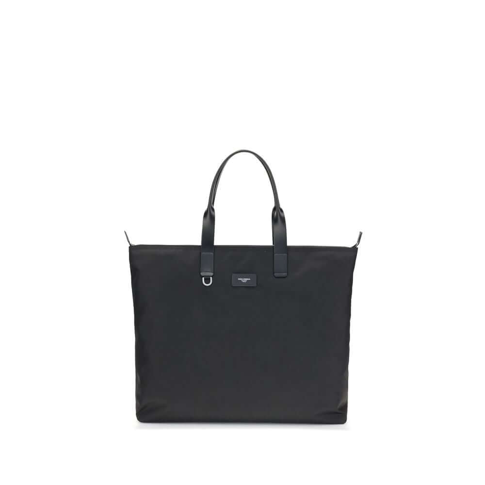 Dolce & Gabbana Black Leather Shoulder Bag, large tote with crocodile print, zip closure, leather handles, front logo, AW25 season.