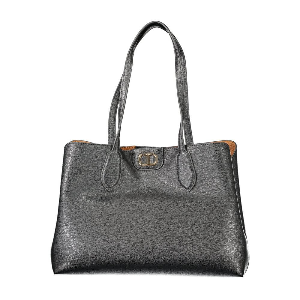 Elegant Twinset Black Polyethylene Women Handbag with dual compartments and signature logo.