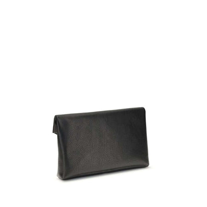 Back view of Saint Laurent Black Calf Leather Bos Taurus Clutch Bag with sleek design and smooth texture.