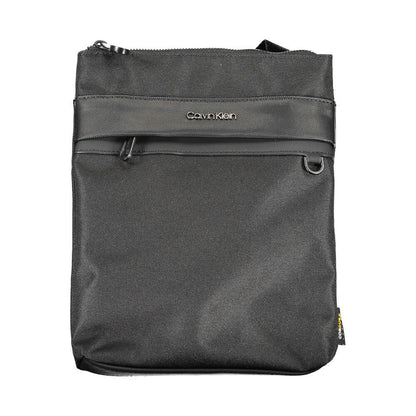 Calvin Klein Black Polyester Shoulder Bag with adjustable strap, external pocket, and logo detail. Made from 100% recycled polyester.