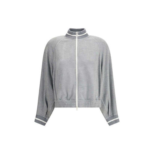 Brunello Cucinelli Gray Viscose Sweatshirt with zipper closure, ribbed collar, cuffs, hem, and side pockets; Made in Italy AW25.
