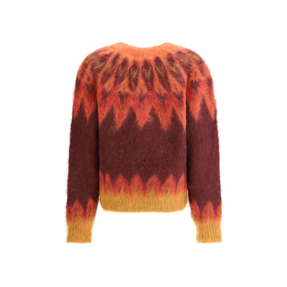 Back view of the Marant Etoile Blue Wool Sweatshirt featuring a vibrant Fair Isle pattern and ribbed trims, perfect for autumn-winter season.