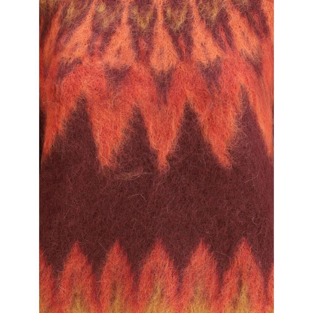 Close-up of Fair Isle pattern on a Marant Etoile Blue Wool Sweatshirt, showcasing Nordic-inspired design and mohair wool blend texture.