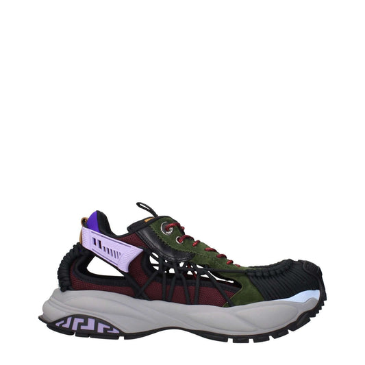 Versace Multicolor Leather Athletic Sneakers featuring front, side, and back logos in vibrant suede design.