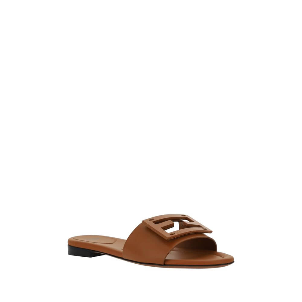 Fendi Brown Calf Leather Bos Taurus Flat Sandals