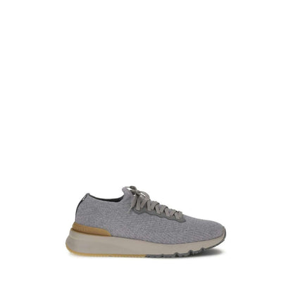 Brunello Cucinelli Gray Rubber Athletic Sneakers with wool fabric, lace-up closure, and logoed insole for a stylish look.