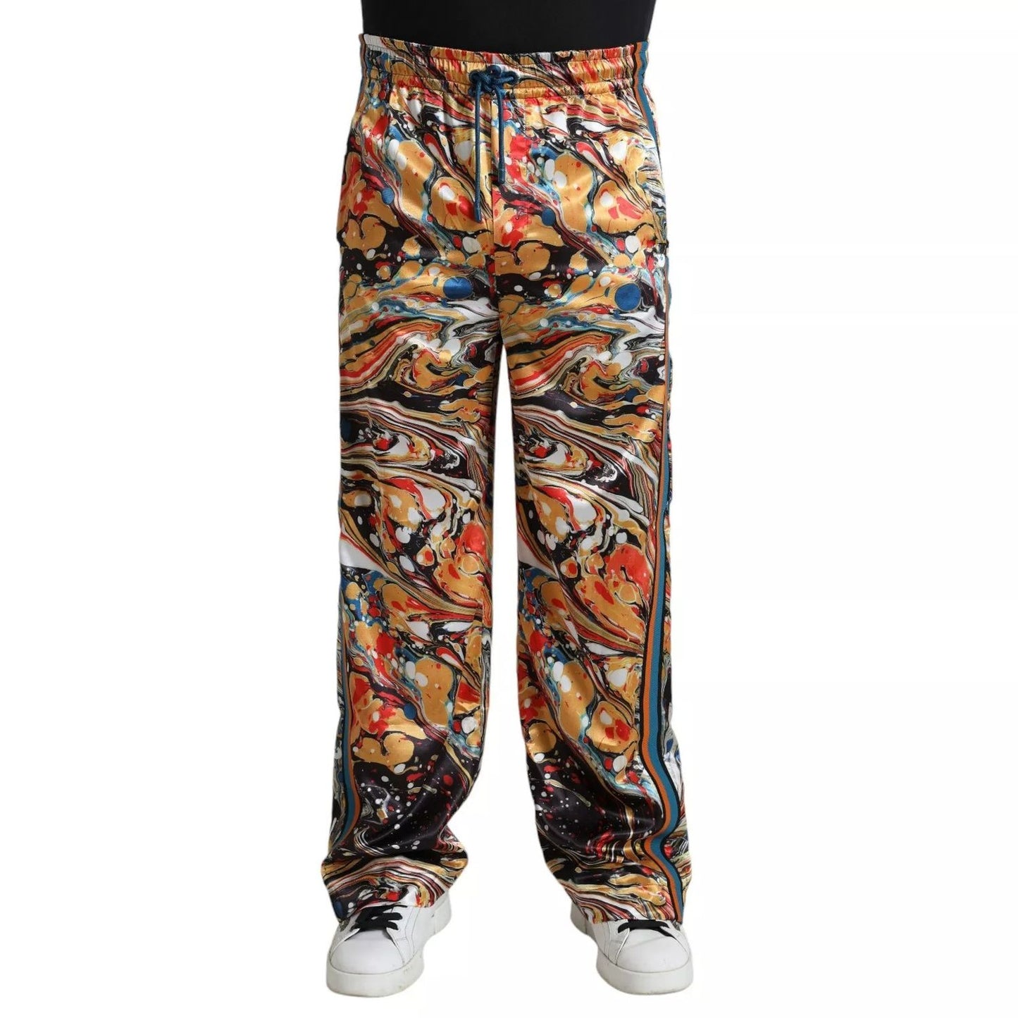 Dolce & Gabbana Multicolor Marble Print Satin Trouser Pants