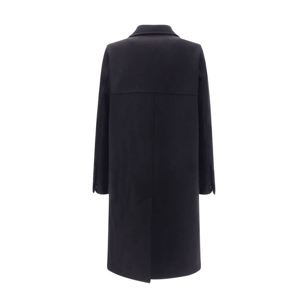Rick Owens Black Fleece Wool Coat - back view showcasing wide lapels and elegant design.