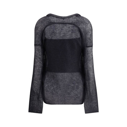 Giorgio Armani Black Mohair Cardigan with mesh stitching, double-breasted design, and relaxed fit for elegant daytime look.