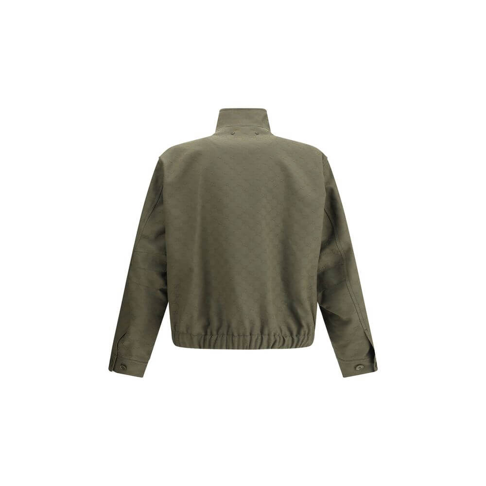 Back view of Gucci Green Cotton Bomber with high collar and ribbed cuffs.