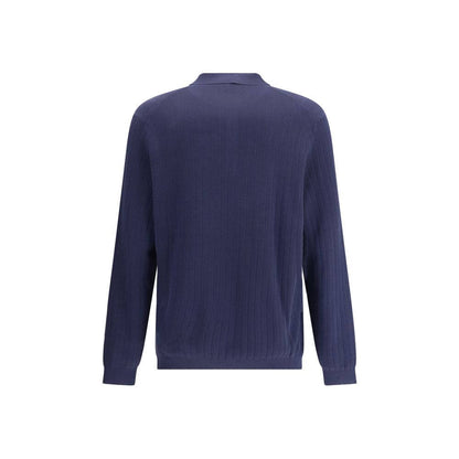 Brunello Cucinelli Blue Cotton Sweatshirt with ribbed texture, classic collar, and three-button closure, 100% cotton, made in Italy.