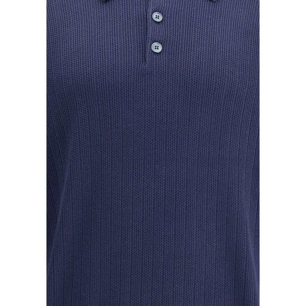 Brunello Cucinelli Blue Cotton Sweatshirt with ribbed design and three-button closure, showcasing Italian craftsmanship and elegance.