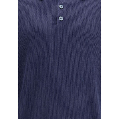 Brunello Cucinelli Blue Cotton Sweatshirt with ribbed design and three-button closure, showcasing Italian craftsmanship and elegance.