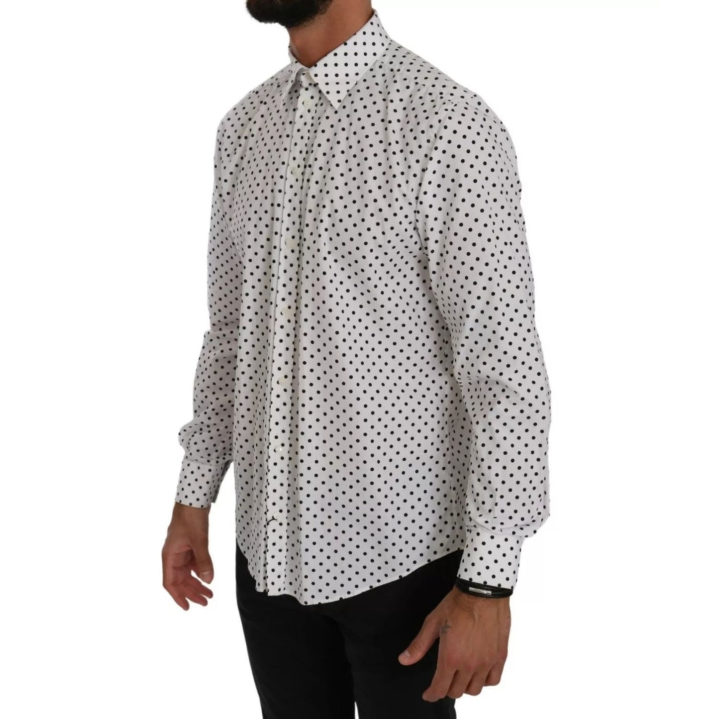 Dolce & Gabbana White Dotted Dress Formal MARTINI Shirt