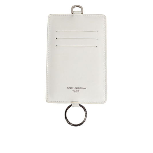 Dolce & Gabbana White Calf Leather Lanyard Logo Card Holder Men Wallet