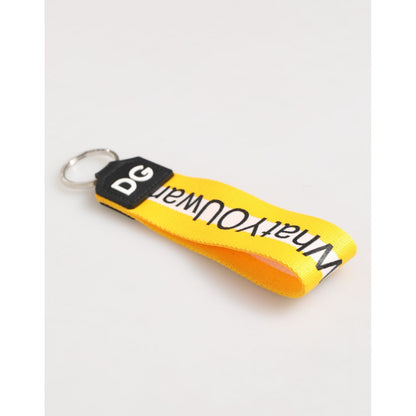 Dolce & Gabbana Yellow Logo Polyester Silver Brass Holder Keychain Keyring