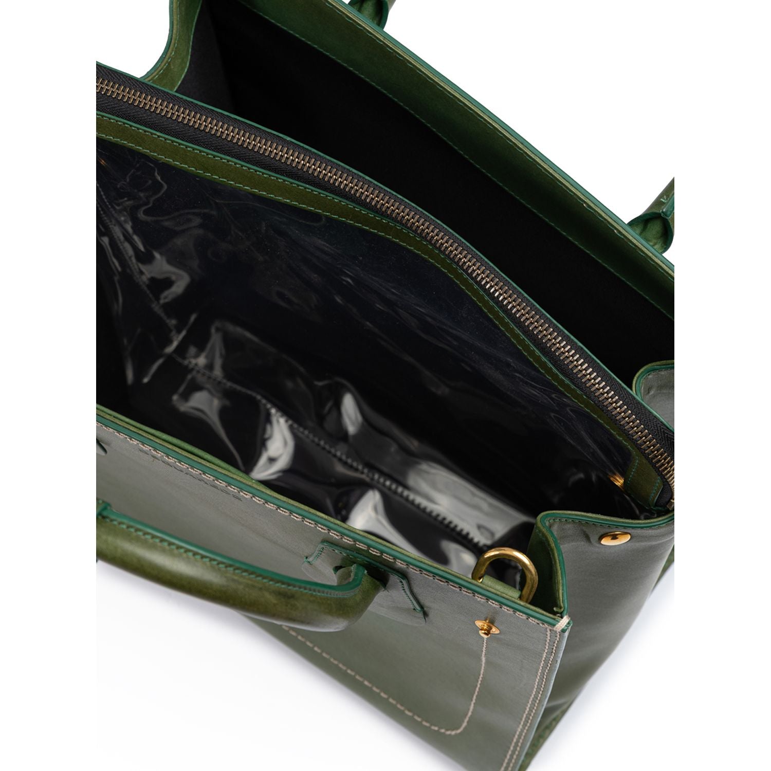 Front view with bag zipped and handles upright.