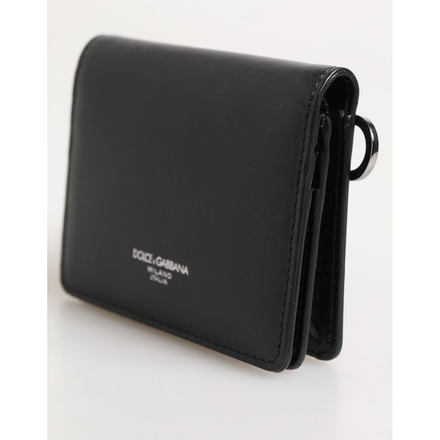 Dolce & Gabbana Black Leather DG Logo Bifold Card Holder Men Borse Wallet