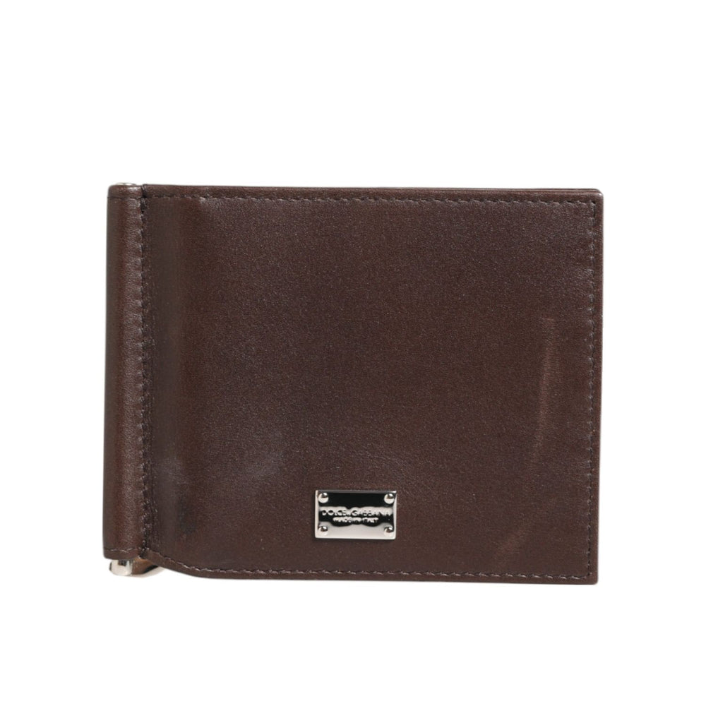 Dolce & Gabbana Brown Leather DG Logo Engrave Bifold Card Holder Wallet, stylish men's accessory with engraved logo on rich leather.