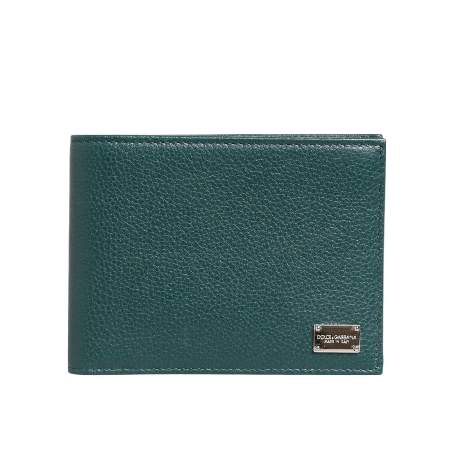 Dolce & Gabbana Green Leather DG Logo Engrave Men Bifold Card Holder Wallet, crafted in premium Italian pebbled leather.