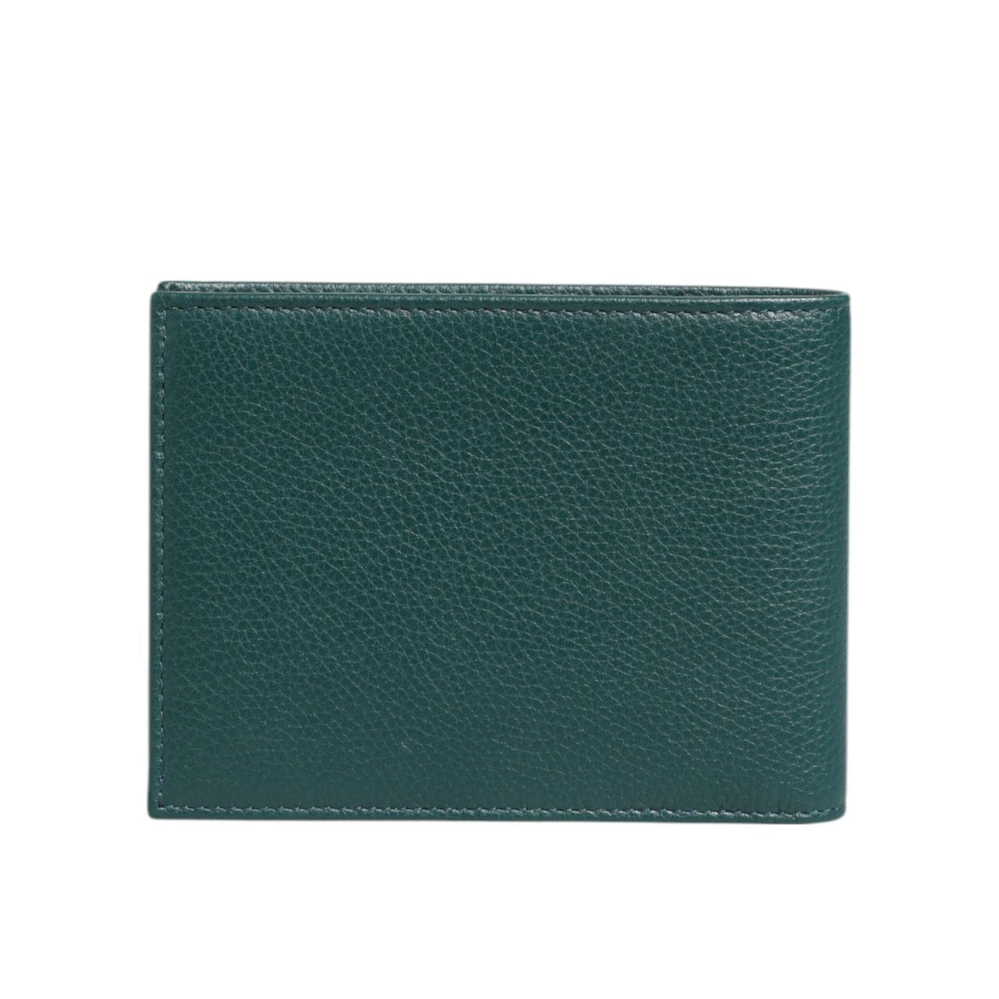 Dolce & Gabbana Green Leather DG Logo Engrave Men Bifold Card Holder Wallet, premium pebbled leather with sleek blue-green hue.