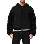 Dolce & Gabbana Black Cotton Quilted Studded Sleeve Hoodie Jacket with zipper closure, showcasing luxury Italian craftsmanship.