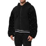 Dolce & Gabbana Black Cotton Quilted Studded Sleeve Hoodie Jacket with zip-up closure.