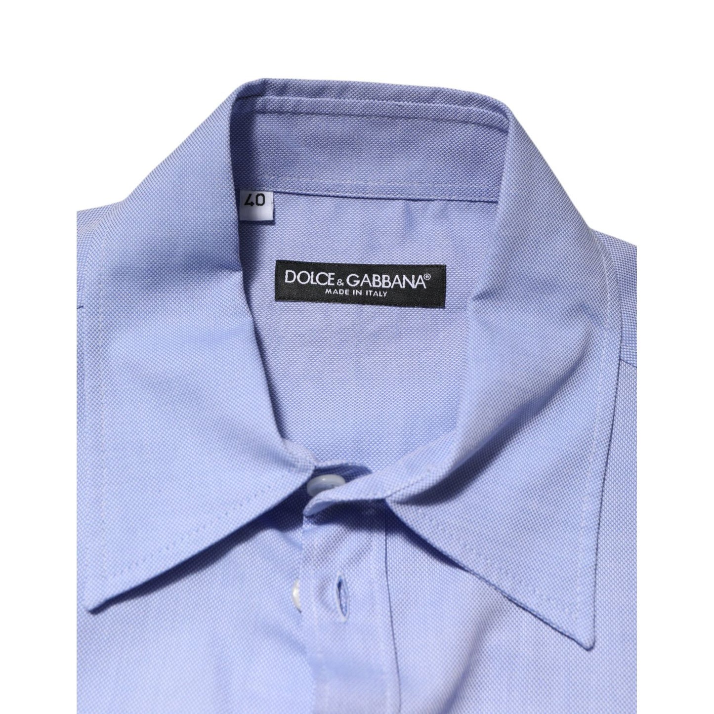 Dolce & Gabbana Light Blue Cotton Teddy Bear Long Sleeve Shirt with collar detail