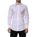 Dolce & Gabbana White Cotton Slim Fit Dress Formal Men Shirt in premium cotton with button closure, perfect for upscale occasions.
