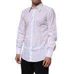 Dolce & Gabbana White Cotton Slim Fit Dress Formal Men Shirt featuring a crisp design, button closure, and classic style.