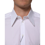Dolce & Gabbana White Cotton Slim Fit Dress Formal Men Shirt with button closure and sharp collar, crafted in Italy.