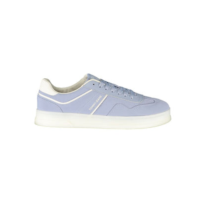 Tommy Hilfiger Blue Leather Women Sneaker with white accents, showcasing a blend of functionality and style in polyester and leather.