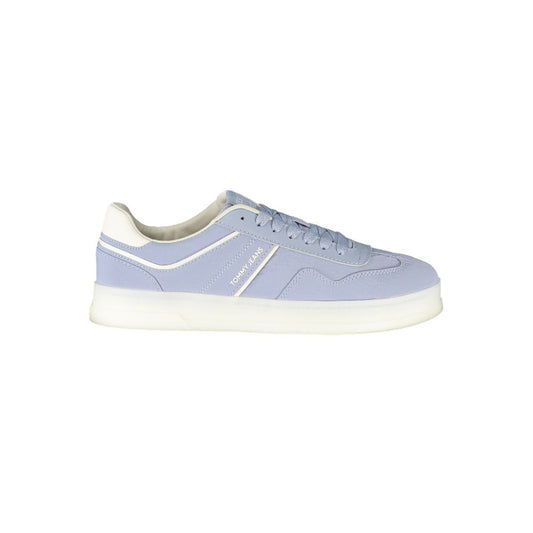 Tommy Hilfiger Blue Leather Women Sneaker with white accents, showcasing a blend of functionality and style in polyester and leather.