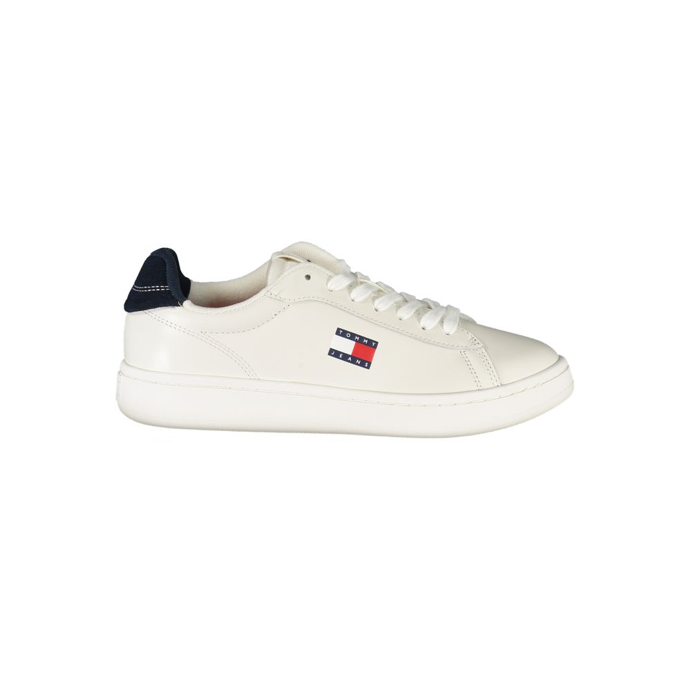 Tommy Hilfiger White Leather Women Sneaker with blue accents and logo detail