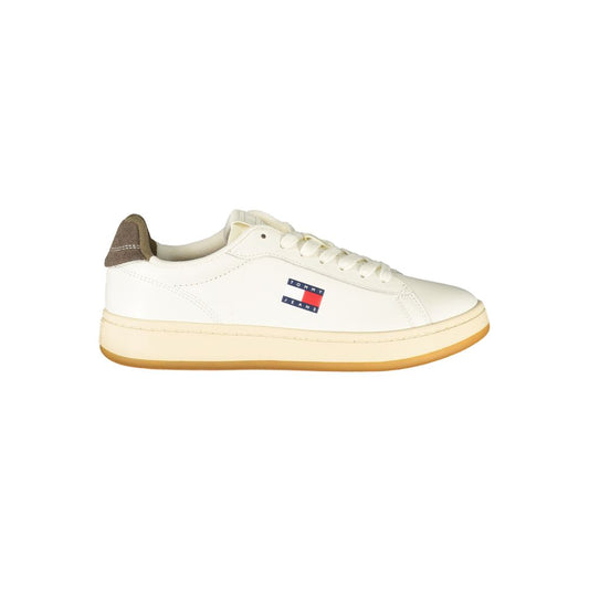 Tommy Hilfiger White Leather Women Sneaker with logo and brown accents