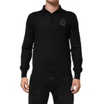 Dolce & Gabbana Black Cashmere Polo Men Longsleeves Sweater, 100% cashmere, with embroidered DG logo and classic polo collar.