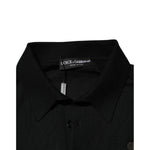 Dolce & Gabbana Black Cashmere Polo Men Longsleeves Sweater with embroidered logo and classic collar detail.