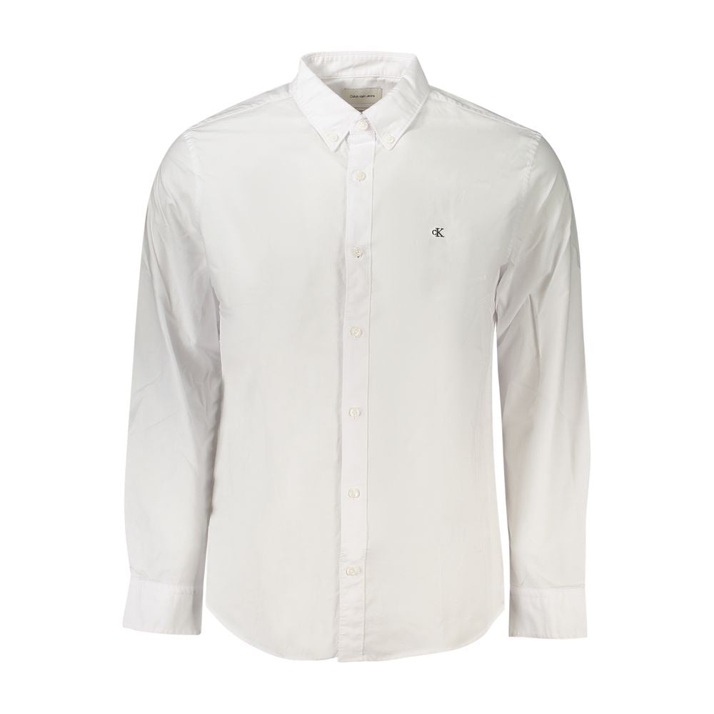 Calvin Klein White Cotton Men Shirt with classic button-down collar and embroidered logo.