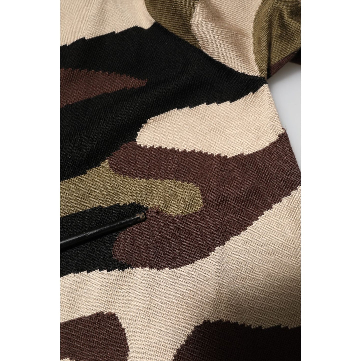Dolce & Gabbana Camouflage Brown Silk Military Polo T-shirt with an all-over camo print, made in Italy, luxury fashion.