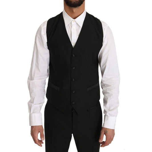 Dolce & Gabbana Sleek Black Slim Fit Formal Vest Dolce & Gabbana Black