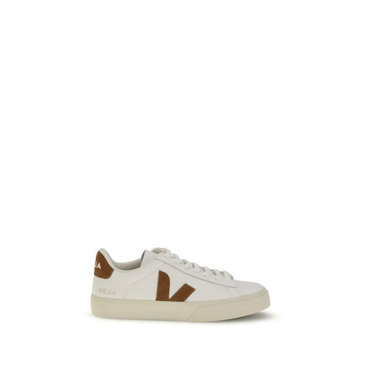 Veja White Leather Low Top Sneakers with "V" logo, 100% organic leather, rubber sole, rounded toe, and lace-up closure, eco-friendly footwear.