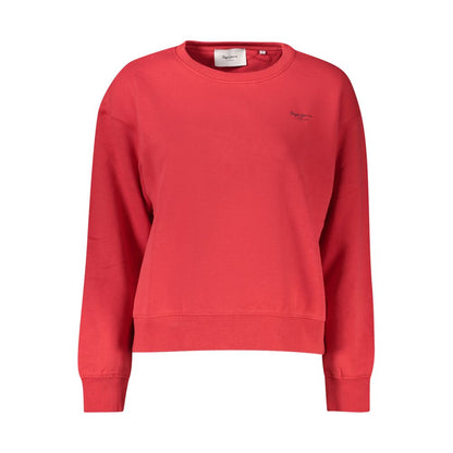 Pepe Jeans Red Organic Cotton Women Sweater featuring crew neck, iconic logo, and striking print for urban fashion statement.