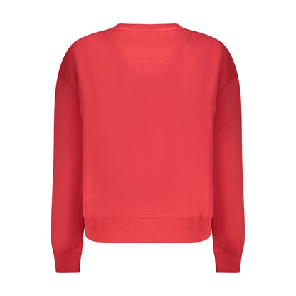 Pepe Jeans Red Organic Cotton Women Sweater, trendy crew neck with striking print and logo, stylish urban fashion.