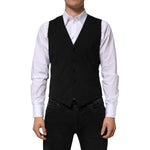 Dolce & Gabbana Black Wool Dress Formal Men Waistcoat Vest, elegant tailored look for formal occasions.