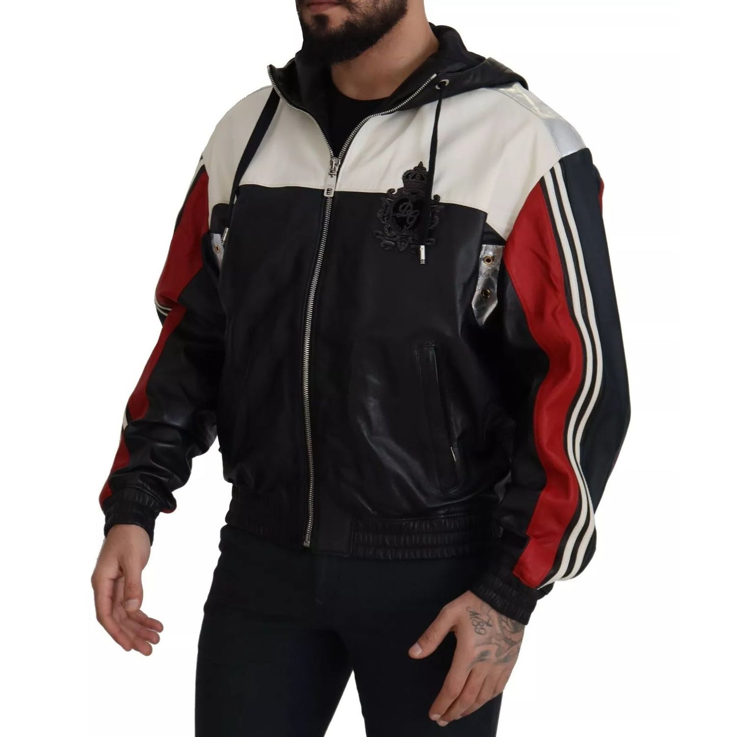 Dolce & Gabbana Black Leather Hooded Blouson Jacket